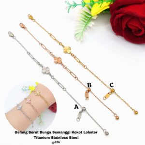 Gelang Serut Bunga Semanggi Kokot Lobster Titanium Stainless Steel