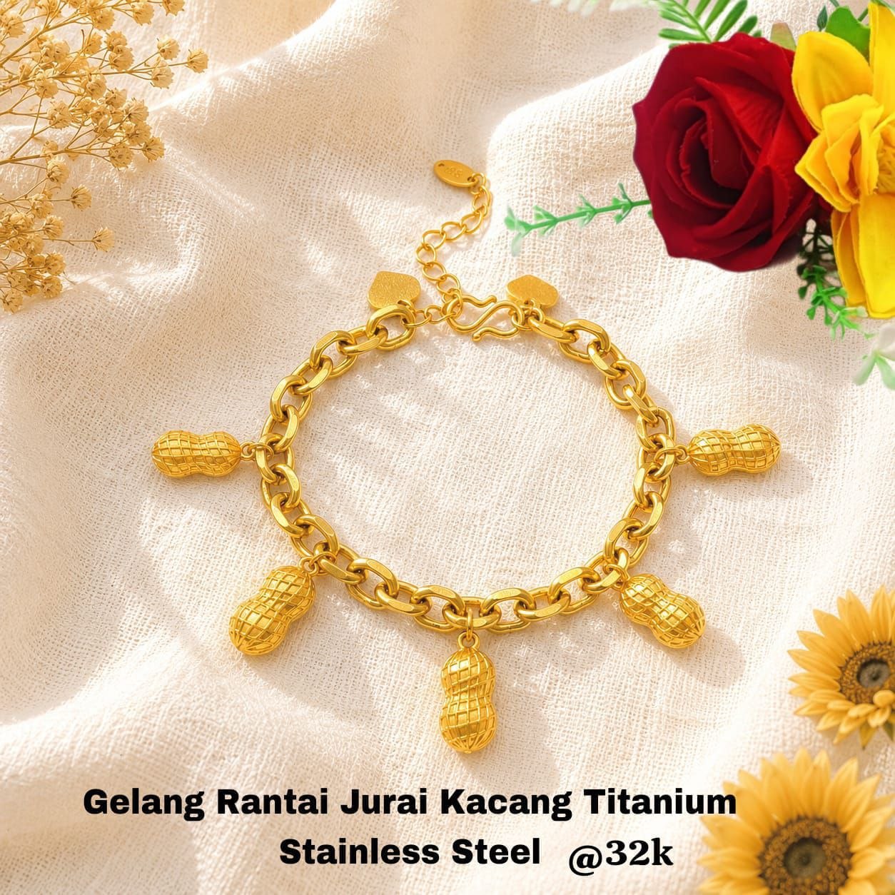 Gelang Rantai Jurai Kacang Titanium Stainless Steel