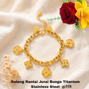 Gelang Rantai Jurai Bunga Titanium Stainless Steel