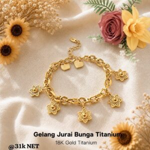 Gelang Jurai Bunga 18K Gold Titanium Stainless Steel