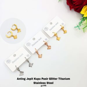 Anting Jepit Kupu Kupu Pasir Gliter Titanium Stainless Steel